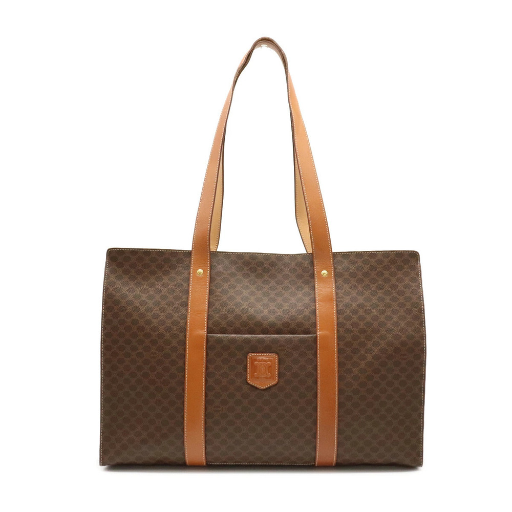 Celine Macadam Tote Bag Shoulder Travel Leather Brown Dark